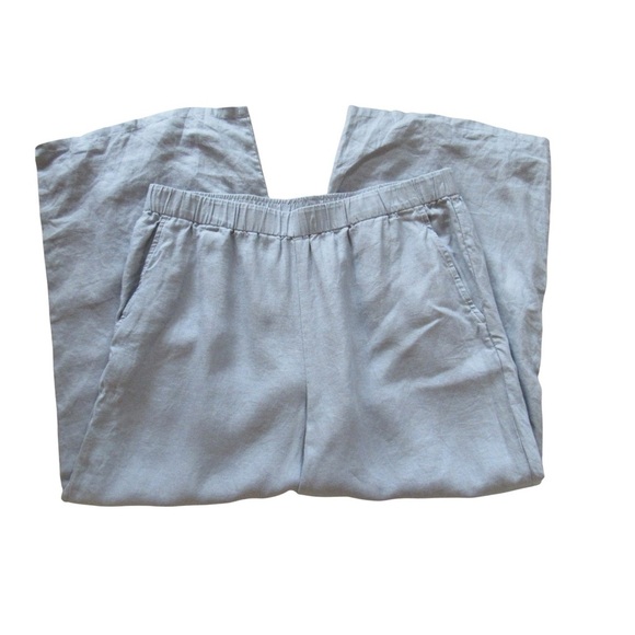 Eileen Fisher Linen Wide Leg Pants Medium Light Blue Cropped Pull On Pockets - Picture 5 of 11